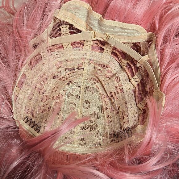 Pink Shaggy Medium Length Synthetic Wig With Bangs - Picture 5 of 5